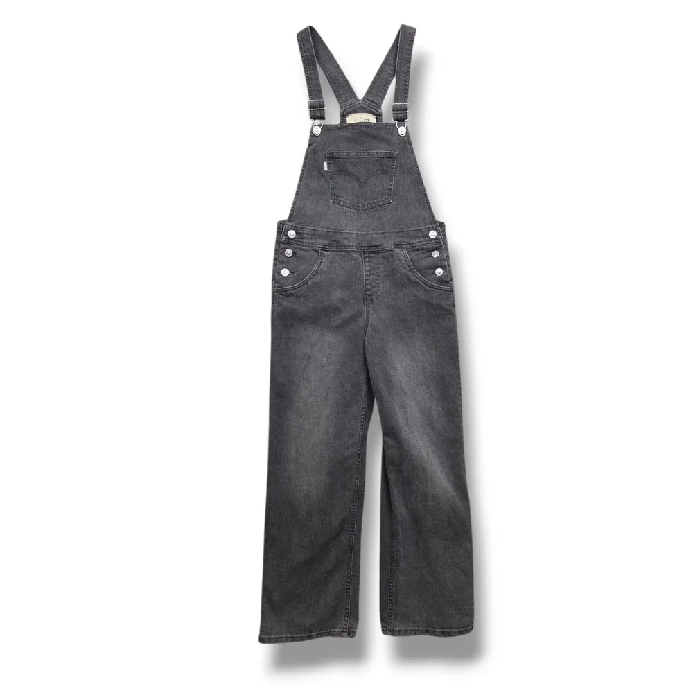 Levis SilverTab Baggy Denim Overalls Girls 14 Charcoal Gray Jumper Crop Mid Rise